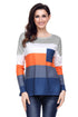 Sexy Orange Navy Colorblock Pocket Pullover Tunic Top